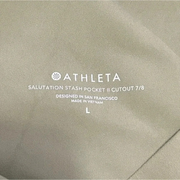 Athleta Green Salutation Stash Pocket II Cutout 7/8 Leggings Size L Women gym - Picture 13 of 15